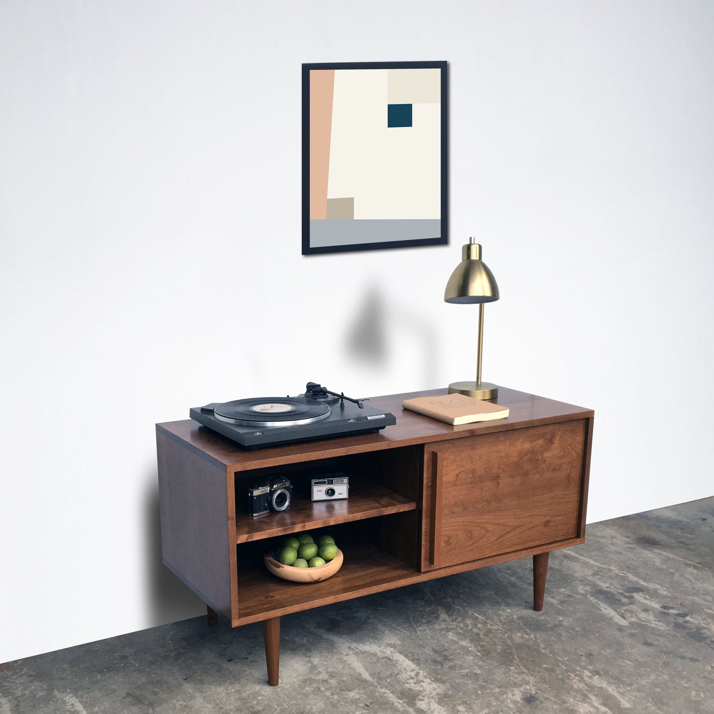 Whitewater Media Console - Record Storage - Solid Cherry - Teak Finish